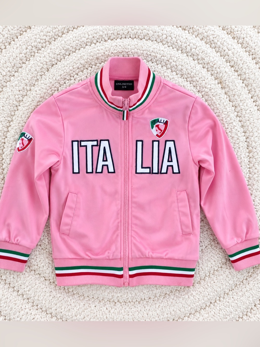 Unlimited Girls Pink Italia Track Jacket Size 3/4 Italian Flag Full Zip